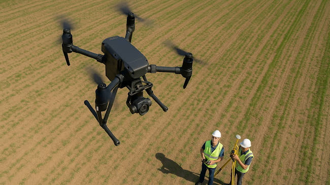 Drone in volo automatico durante il rilievo fotogrammetrico