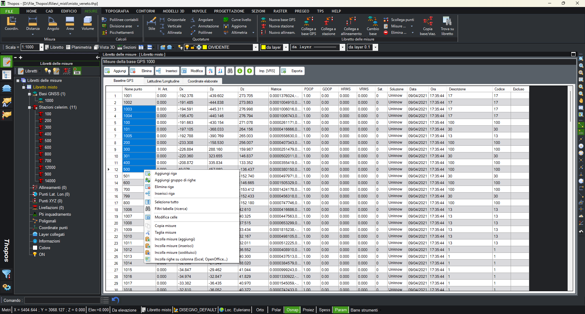 Screenshot completo interfaccia libretto delle misure