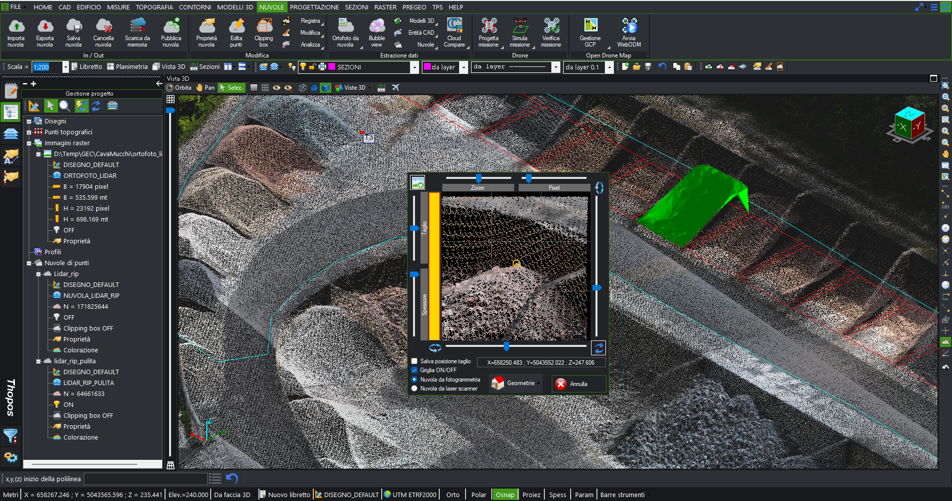 Screenshot completo gestione DEM e nuvole di punti